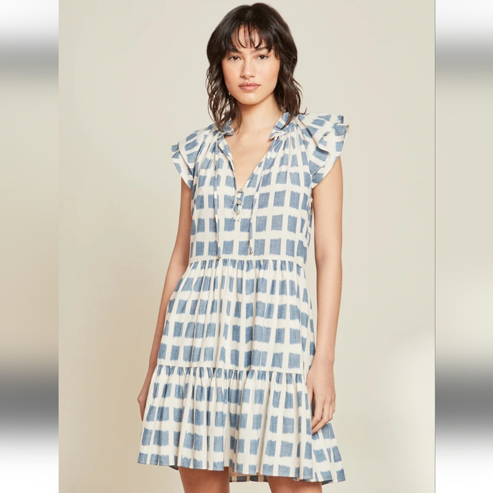 Veronica Beard Navy and Cream Checkered Mini Dress